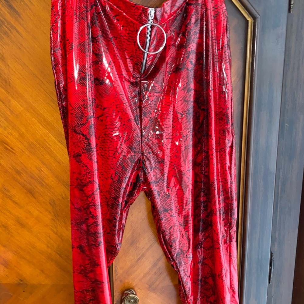 PrettyLittleThing Red ‘Snakeskin’ Pants